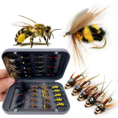 Trout Fly Fishing Flies Collection 32-112Pcs Flies Dry Wet Nymph Streamers Fly Assortment with Fly Box Flyfishing Fly Lures Kits