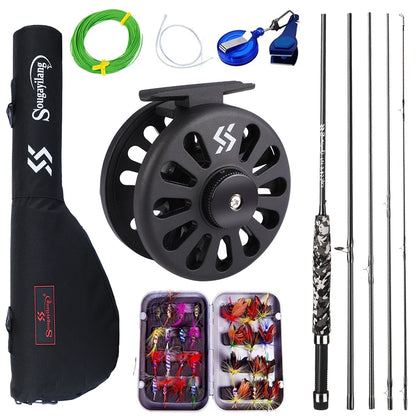 Sougayilang Fly Fishing Rod and Reel Full Kit 5sections Carbon Fly Fishing Rod and 5/6 Reel Perch Fly Fishing Suitable for Pesca