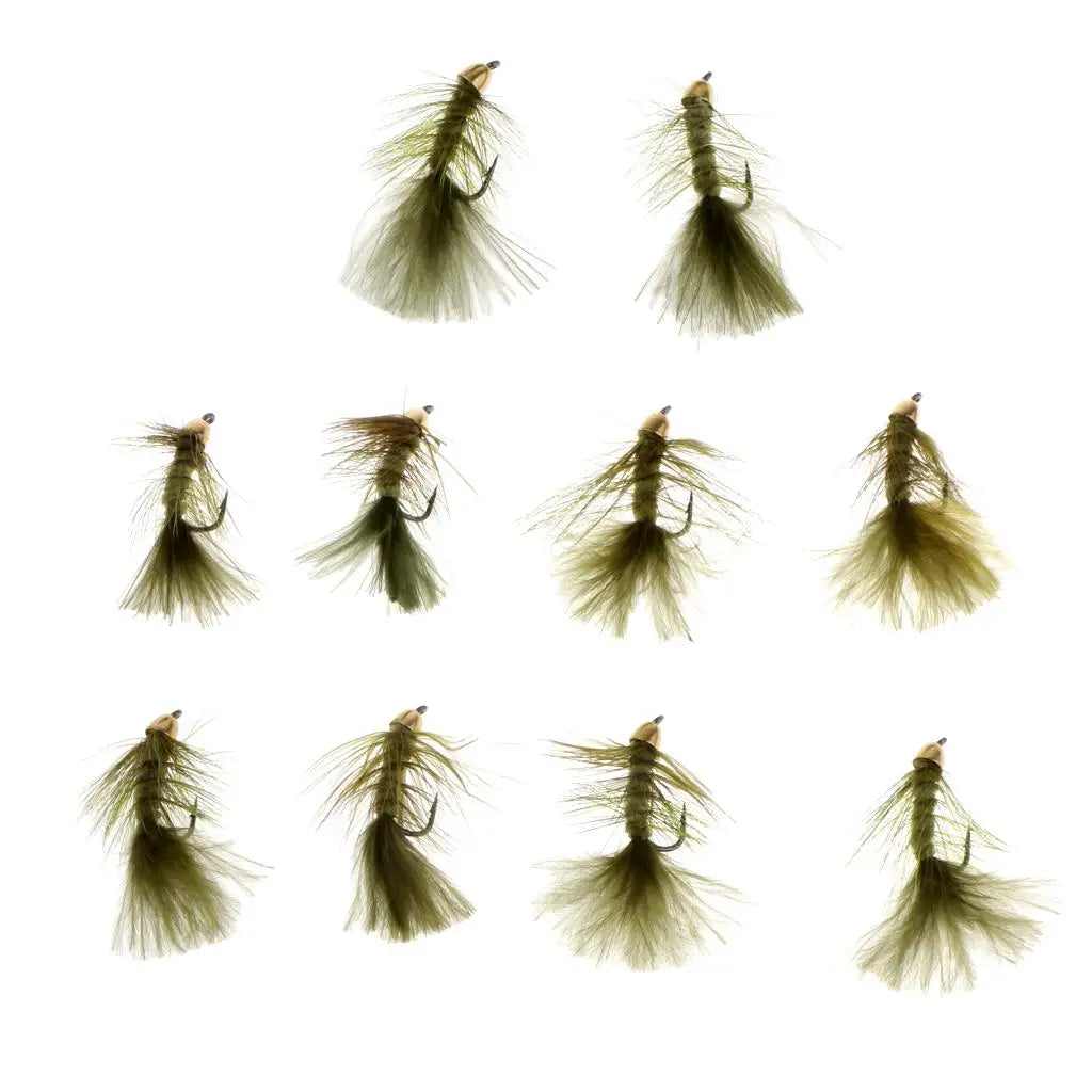 10pcs 1.8'' Olive Wooly Bugger Flies Bead Head Nymph Flies Insects Wet Flies with Artificial Feathers and Barbed Single Hook