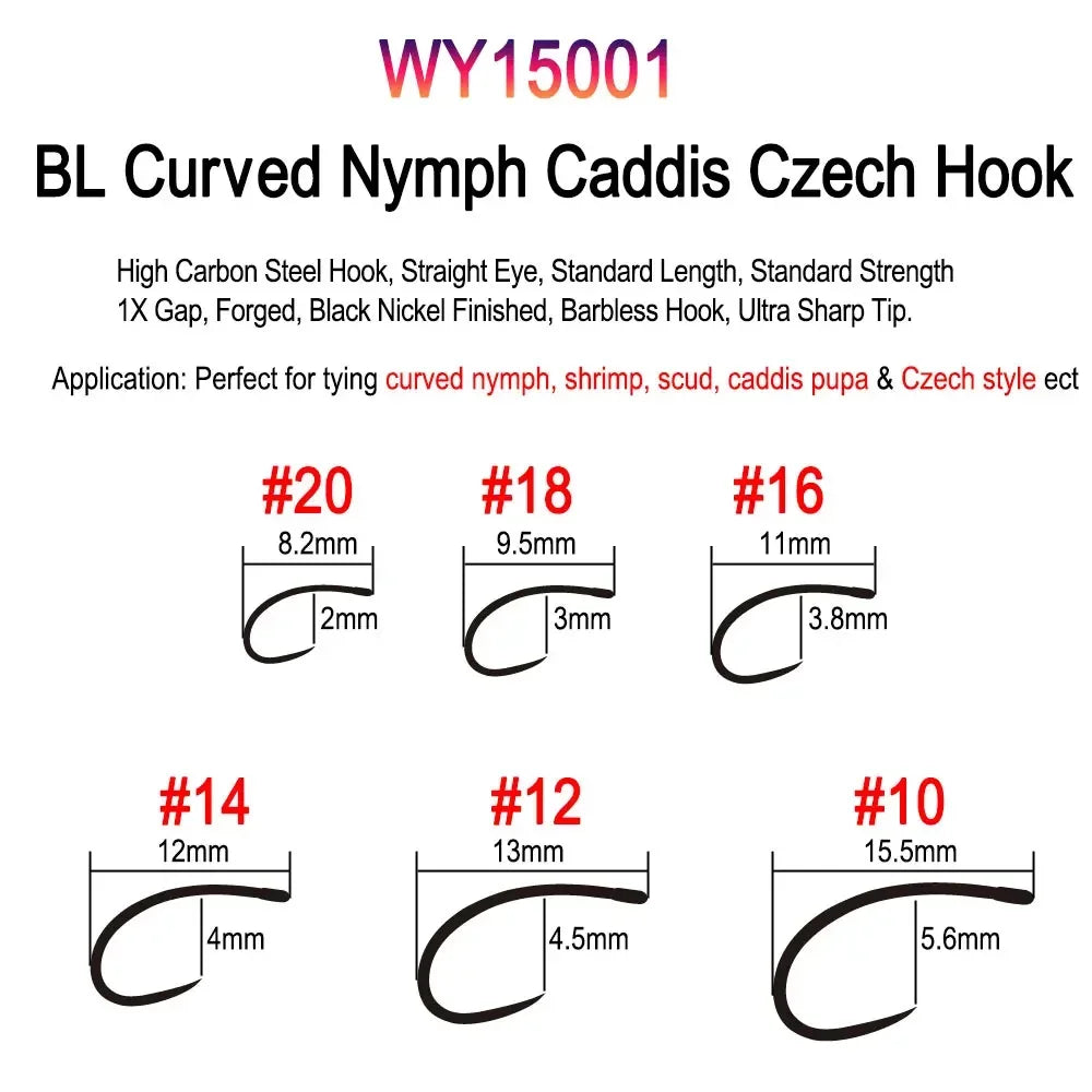 Vampfly 50pcs/Pack Barbed and Barbless Fishing Fly Tying Hook Nymphs Pupa Egg Fly Dry Fly Wet Fly Hook 60° Angle Jig Nymph Hook