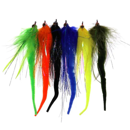 Bimoo 1PC 2PCS Dragon Tails Pike Streamers Bass Pike Muskie Fishing Lure Fly Saltwater Baitfish Big Fishing Dragontail Flies