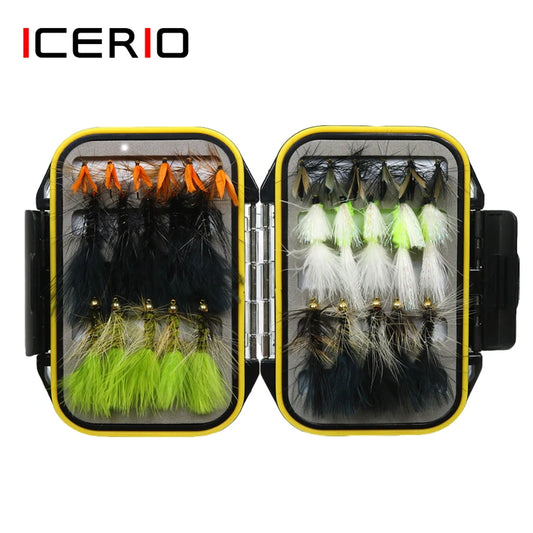 ICERIO 32PCS Fly Fishing Flies Wooly Bugger Streamer Wet Fly Trout Fishing Lure Box Tackle