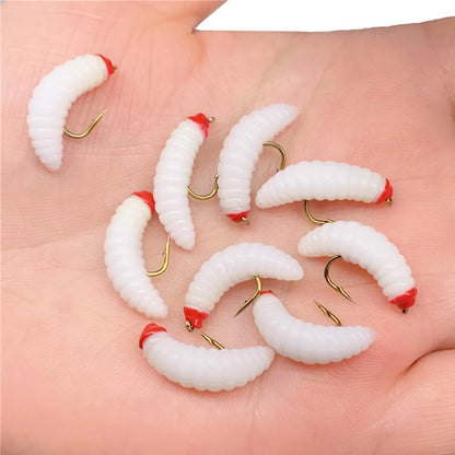 5/10/20Pieces Maggot Fly Fishing Wet Trout Flies Worm Bait for Trout Perch Bass Fishing Fly Insect Lures