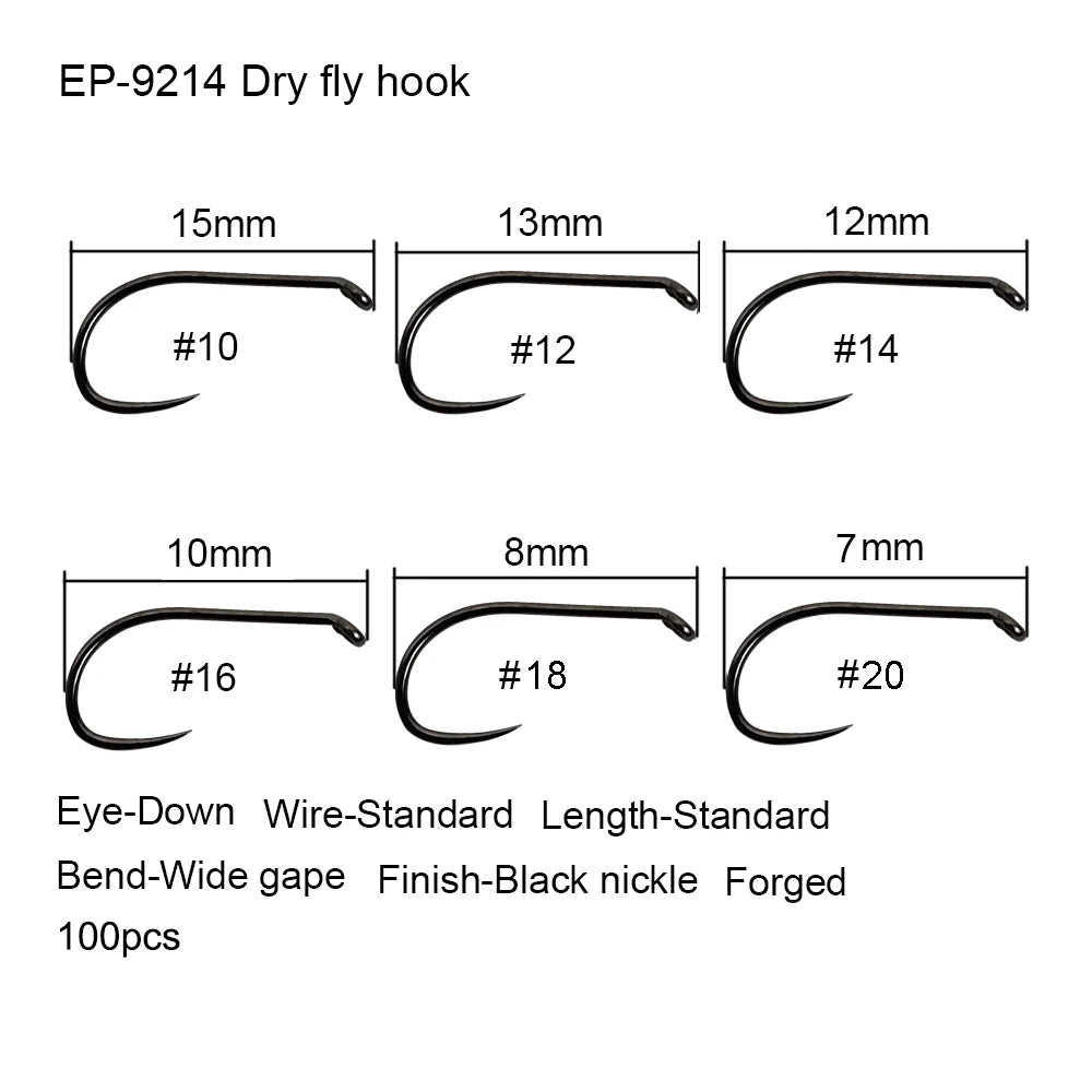 Eupheng 50pcs Competition Barbless Fly Fishing Hook Tying Materails Dry Nymph Shirmp Wet Caddis Fly Hook Black Nickle