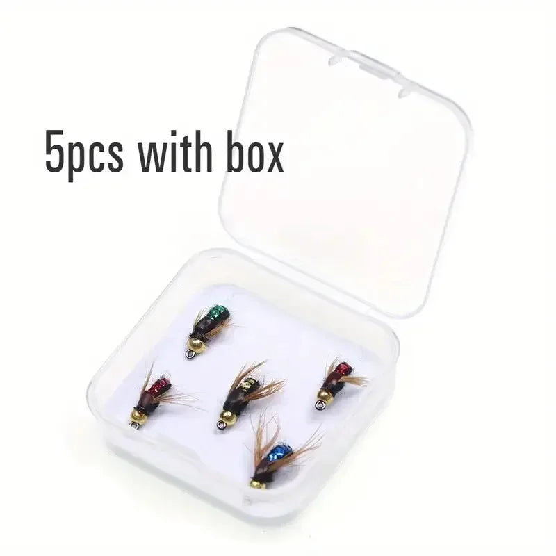 5/10pcs Artificial Insect Fishing Bait, Fast Sinking Brass Bead Head Scud Fly Worm Trout Fishing Lure