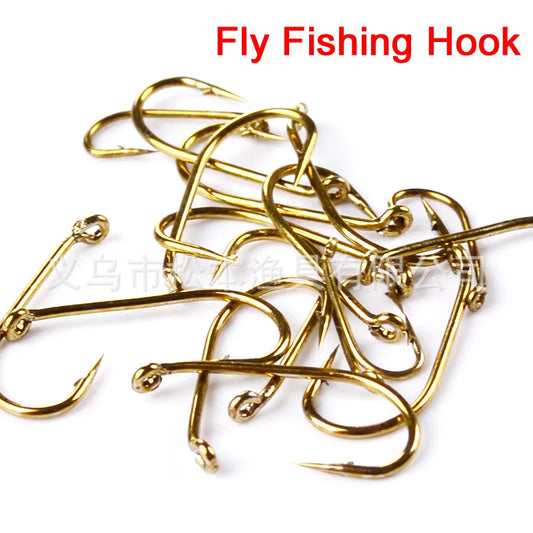 20pcs/lot High Carbon Steel Fishing Hooks Fly fishing 8#12#14#16# artificial gold Color single Carp hook Sea Tackle Accessories