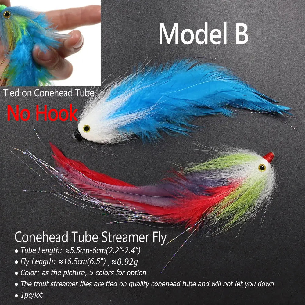 Bimoo 1PC #2/0 New Trout Steelhead Salmon Pike Streamer Fly for Seawater Fly Fishing Flies Lure Conehead Tube Flies Big Streamer