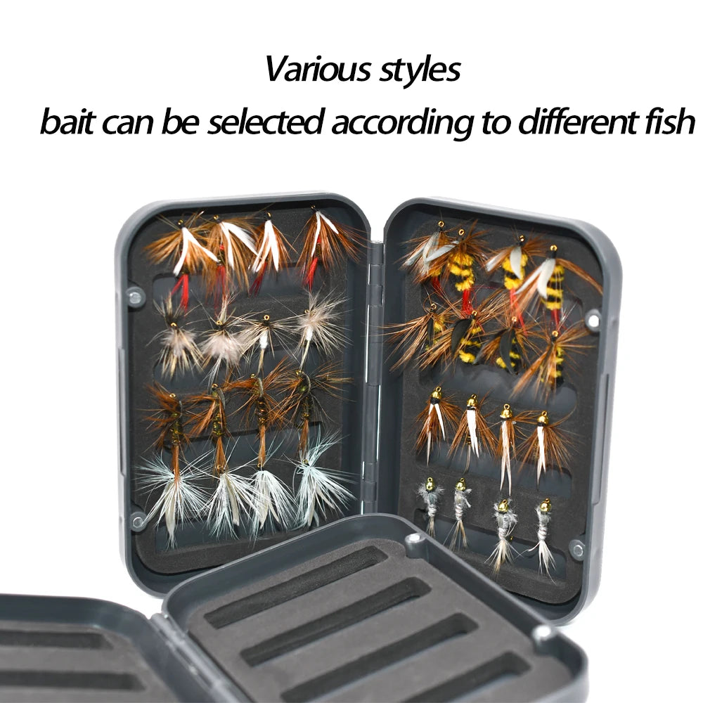 MNFT 32Pcs Fishing Fly Set Box Dry Wet Nymph Streamers Fly Assortment Salterwater Fishing Lure