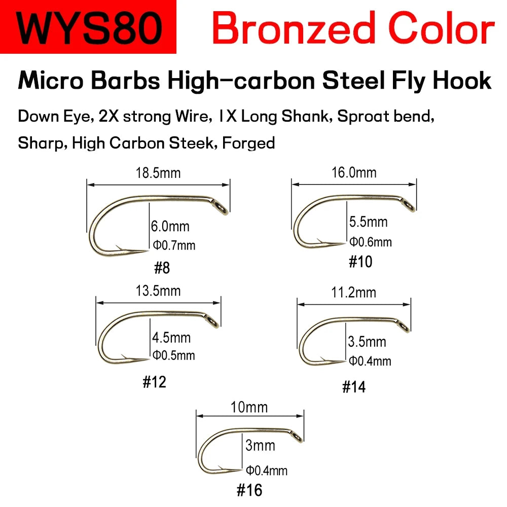 WIFREO 50pcs High Carbon Steel Fly Fishing Hooks 8#~22# Dry&Wet&Nymph&Shrimp Caddis Pupa Streamer Fly Tying Hooks