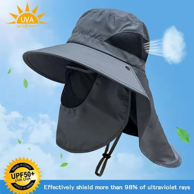 Summer sun hat, UV protection hat, outdoor hunting and fishing hat, hiking and camping sun hat, and neckband fisherman hat