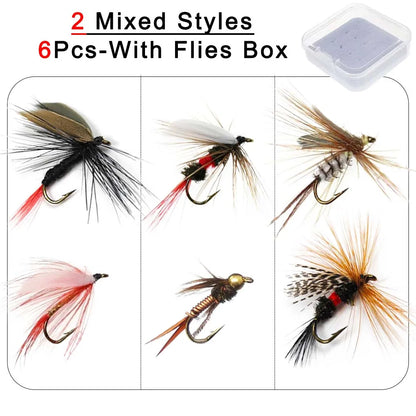 6Pcs/Box Fly Fishing Lure Insects Different Mixed Styles Flies Fishing For Trout Nymph Dry Flies Fly Fishing Lures