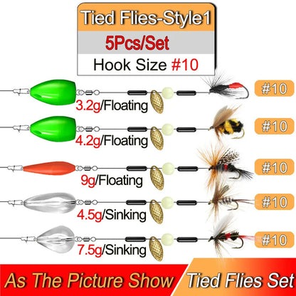 Ready Tied Flies Set with Spinners Spoon/Thrower For Trout Fishing for Fly Fishing Normal Rod/Reel Fishing Lure Artificial Bait