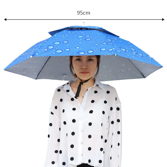 Portable Rain Umbrella Hat Foldable Outdoor Sun Shade Caps Waterproof Camping Fishing Headwear Cap Head-Mounted Beach Head Hats
