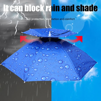 Portable Rain Umbrella Hat Foldable Outdoor Sun Shade Caps Waterproof Camping Fishing Headwear Cap Head-Mounted Beach Head Hats