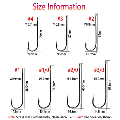 Bimoo 50PCS Aberdeen Long Shank Fish Hook Saltwater Fresh Water Fishing Hook Sabiki Rig Streamer Fly Hook Size 10 4 2 2/0 3/0