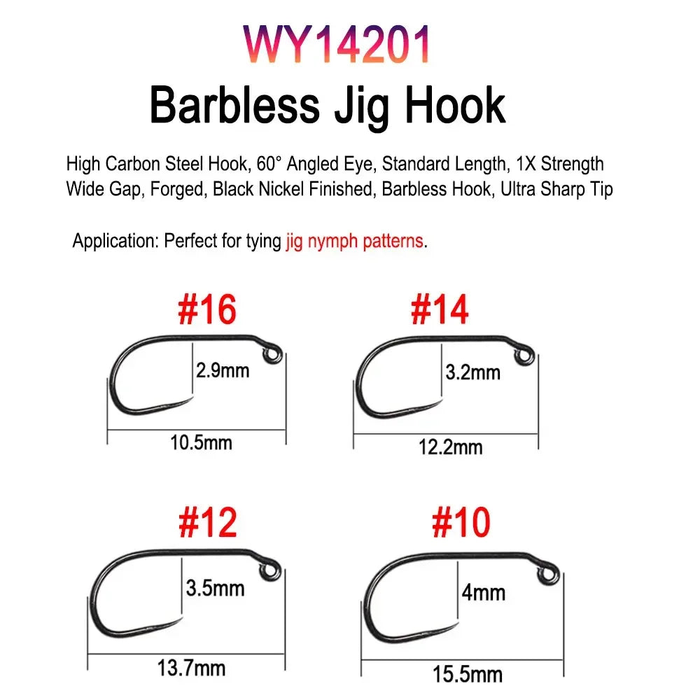 Vampfly 50pcs/Pack Barbed and Barbless Fishing Fly Tying Hook Nymphs Pupa Egg Fly Dry Fly Wet Fly Hook 60° Angle Jig Nymph Hook