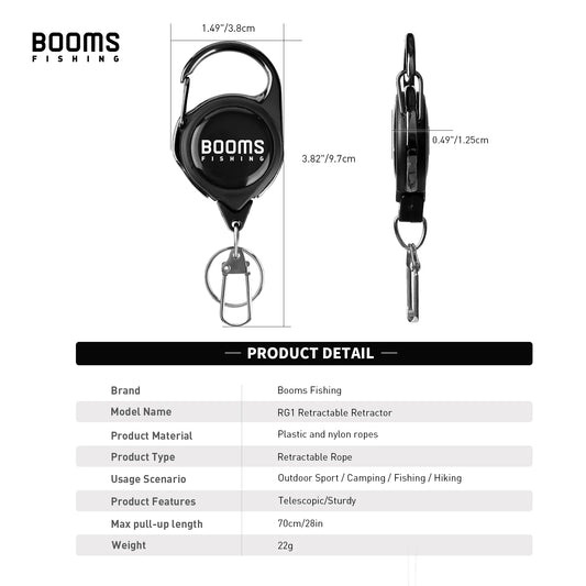 Booms Fishing Retractable Key Chain 2pcs with Antirust Spring Easy Release Badge Holder Fly Fishing Zinger Retractor Accessories