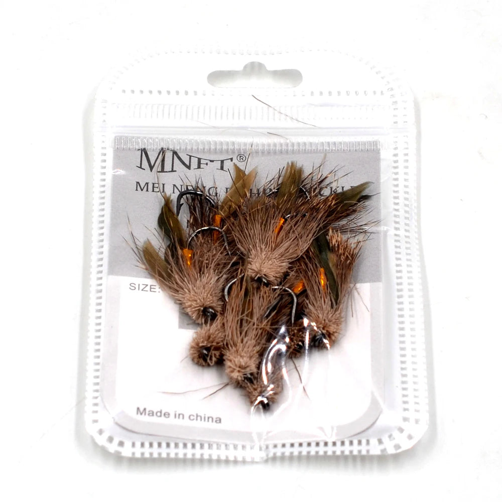 MNFT 10PCS 6# Brown Muddler Minnow Dry Fly Hooks Fishing Trout Salmon Dry Flies Fish Hook Lures