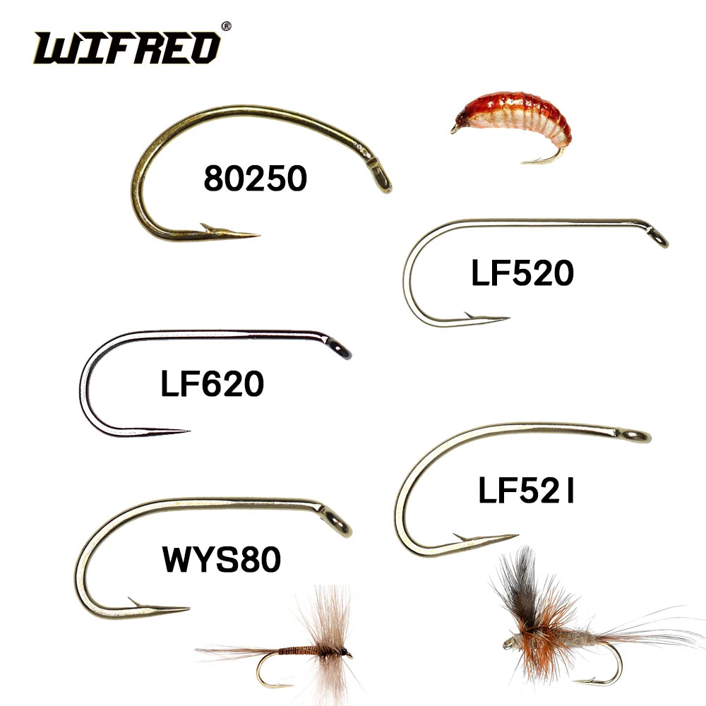 WIFREO 50pcs High Carbon Steel Fly Fishing Hooks 8#~22# Dry&Wet&Nymph&Shrimp Caddis Pupa Streamer Fly Tying Hooks