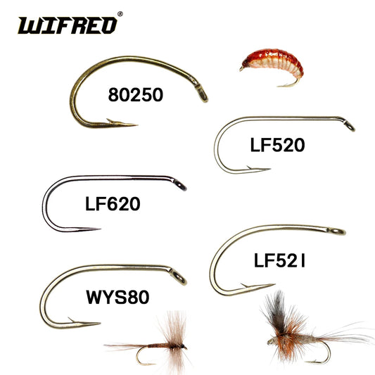 WIFREO 50pcs High Carbon Steel Fly Fishing Hooks 8#~22# Dry&Wet&Nymph&Shrimp Caddis Pupa Streamer Fly Tying Hooks