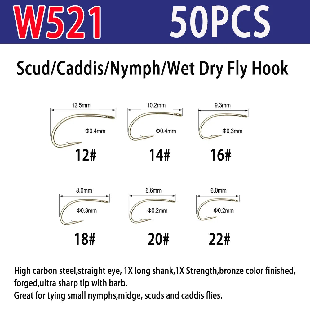 Vampfly 50pcs Barbed Fishing Fly Hook Nymphs Pupa Egg Fly Dry Fly Wet Fly Jig Nymph Hook Caddis Streamer Fly Tying Hook