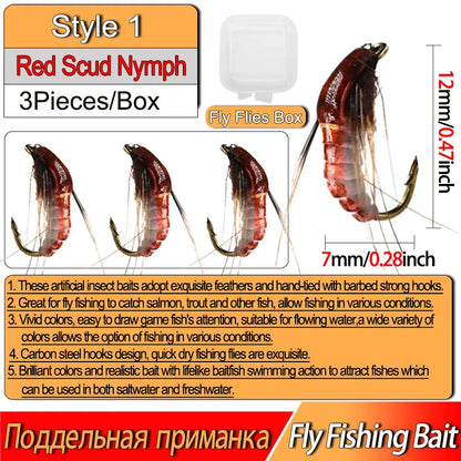 3/6Pcs Fishing Flies Realistic Nymph Scud Fly for Trout Fly Fishing Streamer Tying Artificial Lure Baits
