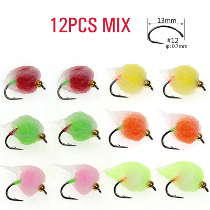 Vtwins Bead Head Glo Bug Salmon Egg Fly Salmon Fish Roe Wet Flies Fast Sinking Trout Lure Steelhead Fishing Artificial Bait Lure