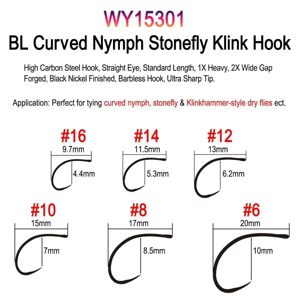 Vampfly 50pcs/Pack Barbed and Barbless Fishing Fly Tying Hook Nymphs Pupa Egg Fly Dry Fly Wet Fly Hook 60° Angle Jig Nymph Hook