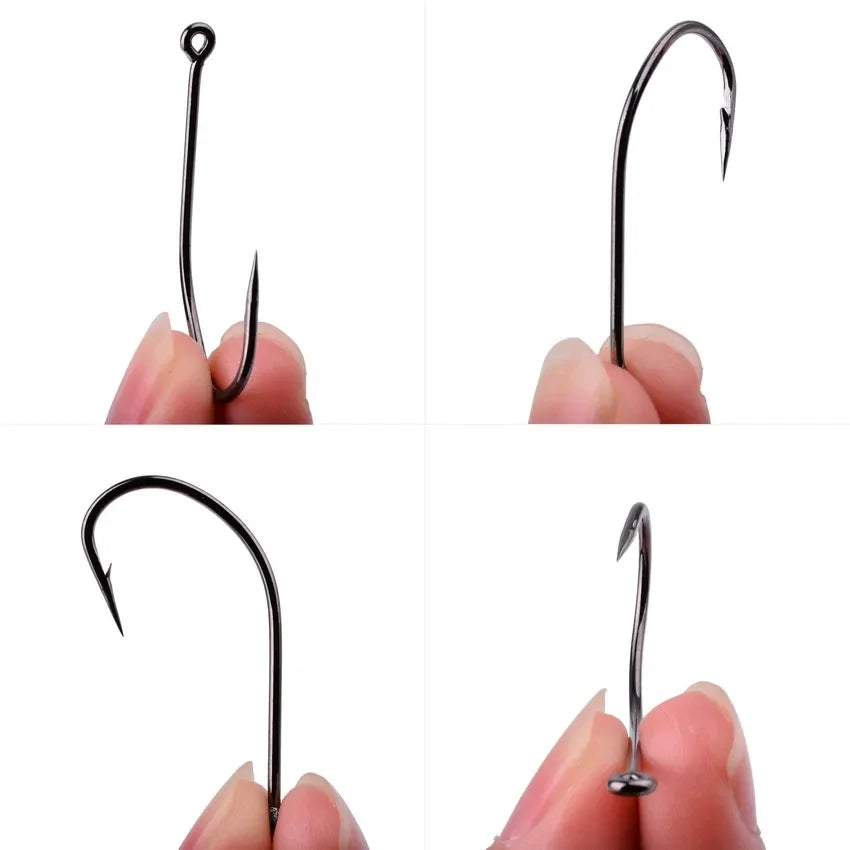 50pcs 10pcs High Carbon Steel Fish Hook Efficiency Barbed Carp Fishhooks with Hole Jig Carp Fly Fishing Hook Worm Pesca Tackle