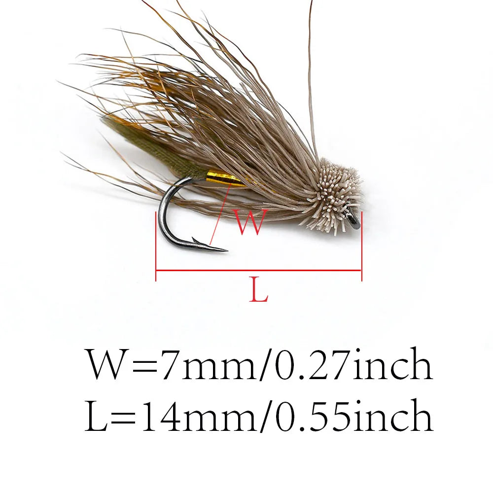 MNFT 10PCS 6# Brown Muddler Minnow Dry Fly Hooks Fishing Trout Salmon Dry Flies Fish Hook Lures