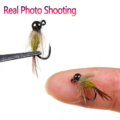 Bimoo 6pcs #14 Tungsten Bead Head Hare's Ear Jig Nymph Fly Barbless Fast Sinking Wet Euro Nymph Fly Trout Fishing Lures Baits