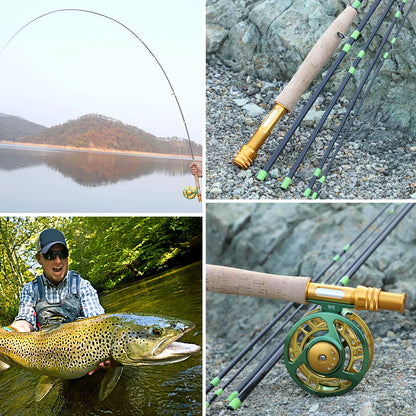 Sougayilang Fly Fishing Rod and Reel Full Kit 5sections Carbon Fly Fishing Rod and 5/6 Reel Perch Fly Fishing Suitable for Pesca