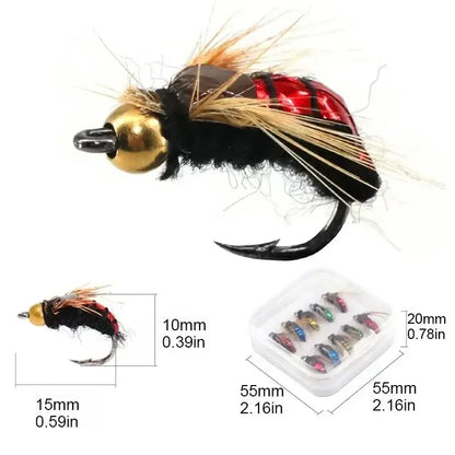 5/10pcs Artificial Insect Fishing Bait, Fast Sinking Brass Bead Head Scud Fly Worm Trout Fishing Lure