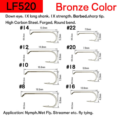 WIFREO 50pcs High Carbon Steel Fly Fishing Hooks 8#~22# Dry&Wet&Nymph&Shrimp Caddis Pupa Streamer Fly Tying Hooks