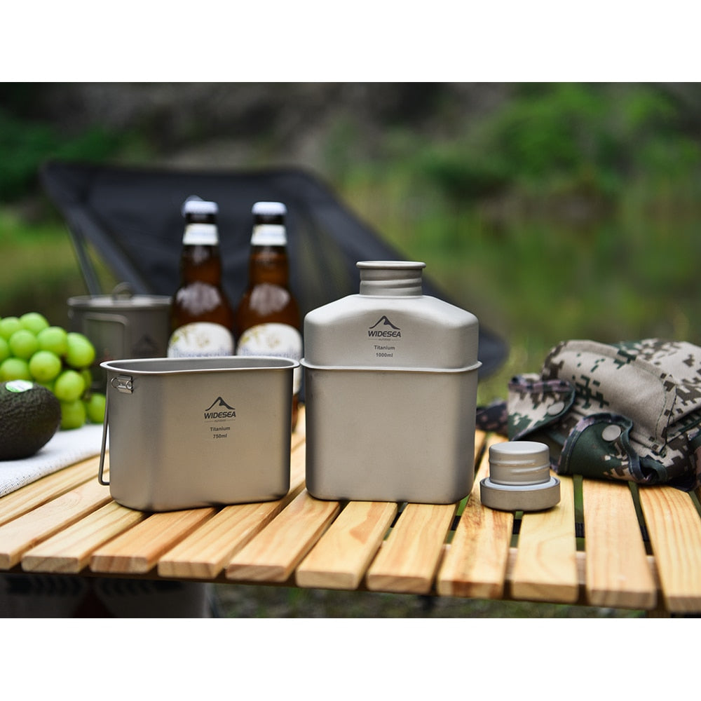 Camping Titanium Dinner Lunch Box Set Outdoor Bottle Cookware Cup