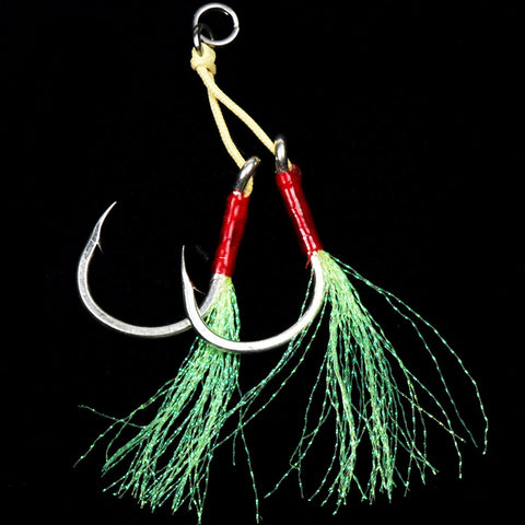 sea fishing jig double hooks stainless steel fishing jig hook 3/0# ，Fluorescent filament