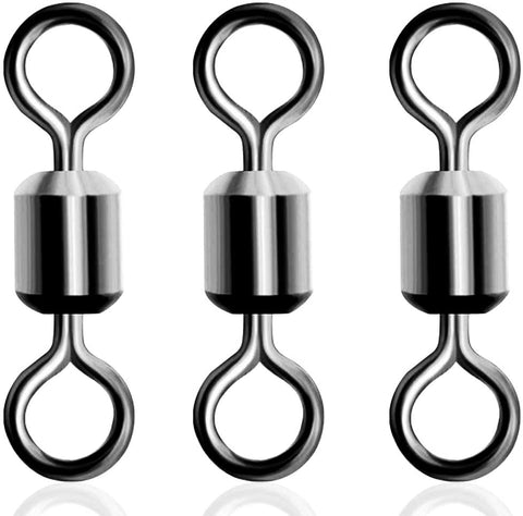 Rolling Barrel Fishing Swivel, 20pcs Stainless Steel Black Nickel Fishing Line Connector Swivels  30LB to 335LB