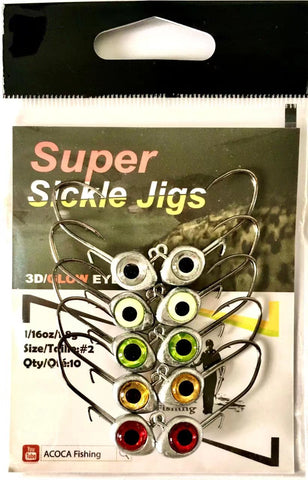 SUPER  SICKLE JIG II  ,Mixed Colors Pak, For Crappie, Bass fishing, 3D/Grow eyes